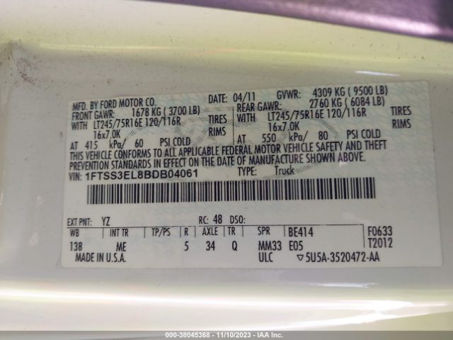 2011 FORD E-350 SUPER DUTY 1FTSS3EL8BDB04061 Photo 8
