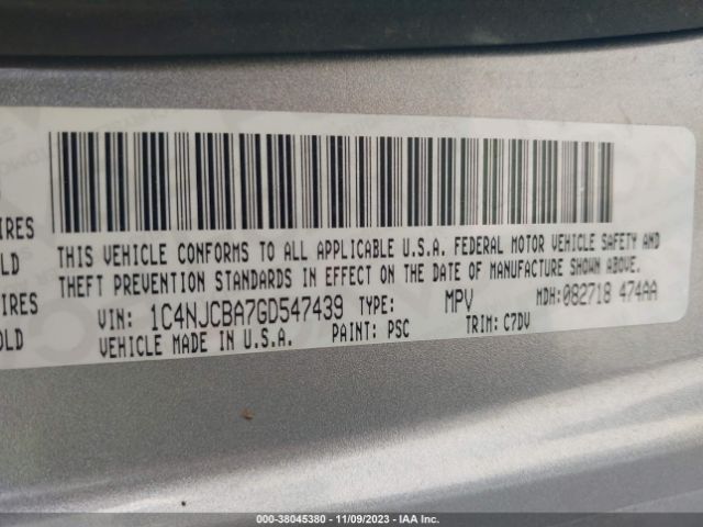 1C4NJCBA7GD547439 Jeep Compass Sport