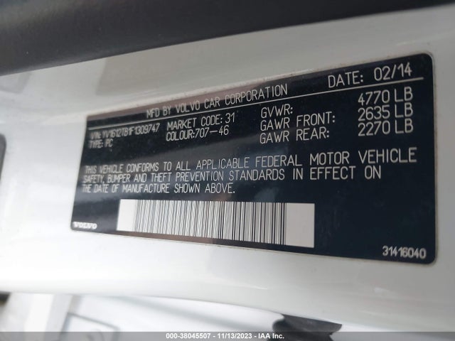 2015 VOLVO S60 T5 PREMIER VIN: YV1612TB1F1309747
