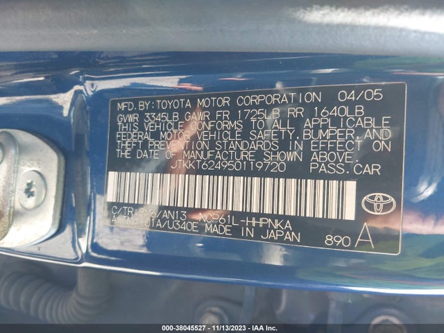 2005 SCION XA VIN: JTKKT624950119720