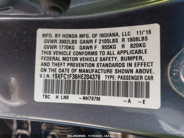 19XFC1F36HE204376 Honda Civic Ex-t