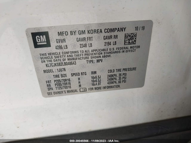 Chevrolet Trax Fwd Ls 2020 KL7CJKSB2LB048643 Image 9