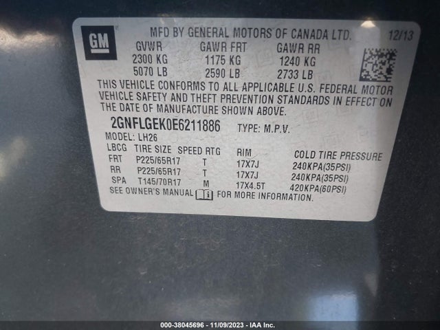 Chevrolet Equinox 2lt 2014 2GNFLGEK0E6211886 Image 9