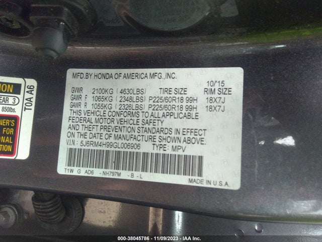 Honda Cr-v Touring 2016 5J6RM4H99GL006906 Image 9