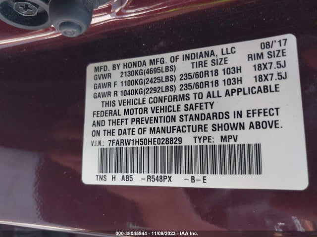 2017 HONDA CR-V EX VIN: 7FARW1H50HE028829