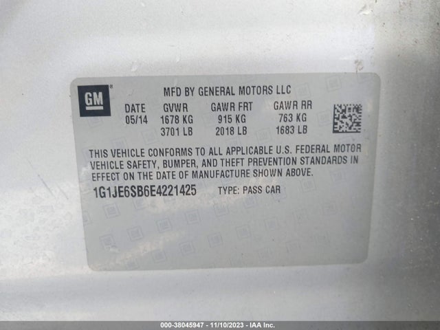 Chevrolet Sonic Ltz Auto 2014 1G1JE6SB6E4221425 Image 9