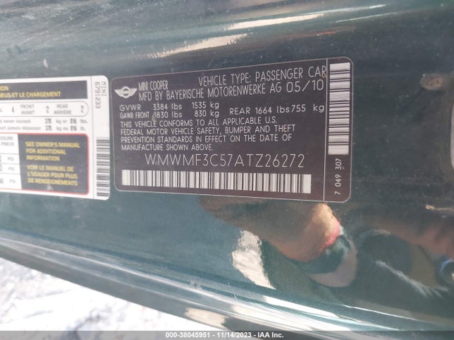 2010 MINI COOPER WMWMF3C57ATZ26272 Photo 8