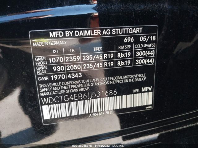 WDCTG4EB6JJ531686 Mercedes-Benz GLA 250