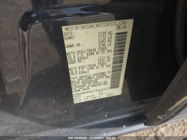 2015 NISSAN FRONTIER SV VIN: 1N6AD0ER0FN701212