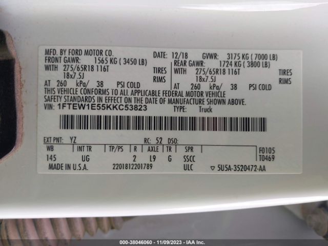 1FTEW1E55KKC53823 Ford F-150 Xlt