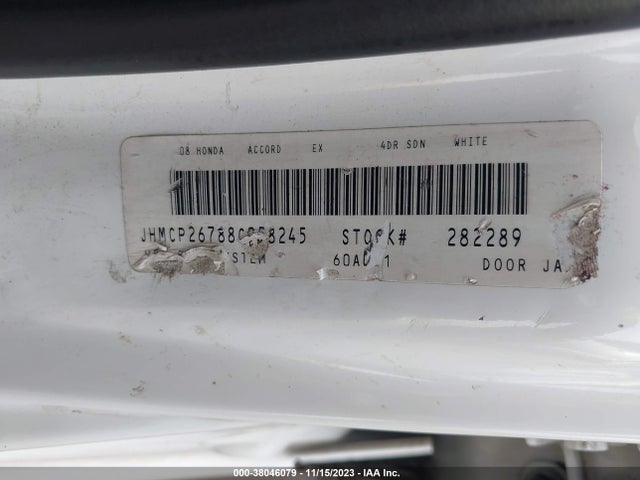 2008 HONDA ACCORD 2.4 EX VIN: JHMCP26788C058245