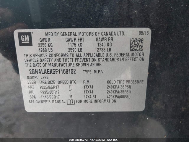 Chevrolet EQUINOX LS 2015 2GNALAEK5F1168152 Image 9