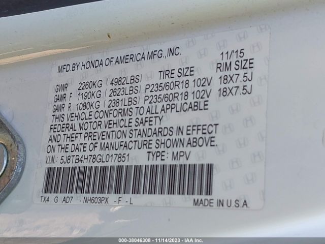 5J8TB4H78GL017851 Acura Rdx Advance Package