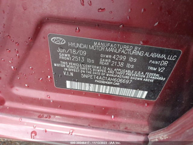 2010 HYUNDAI SONATA GLS VIN: 5NPET4AC1AH606697