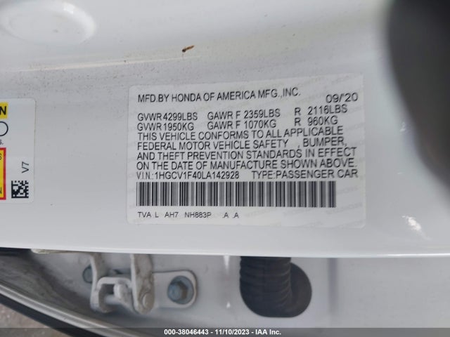 Honda ACCORD EX 2020 1HGCV1F40LA142928 Image 9