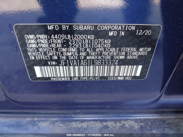 Subaru WRX 2020 JF1VA1A61L9833324 Image 8