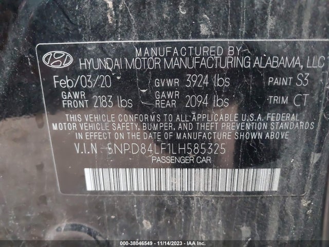 2020 HYUNDAI ELANTRA VALUE EDITION VIN: 5NPD84LF1LH585325