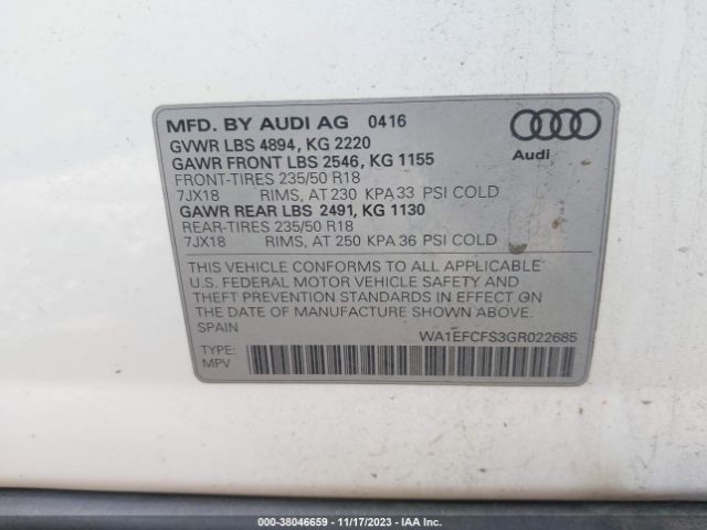 WA1EFCFS3GR022685 Audi Q3 2.0t Premium Plus