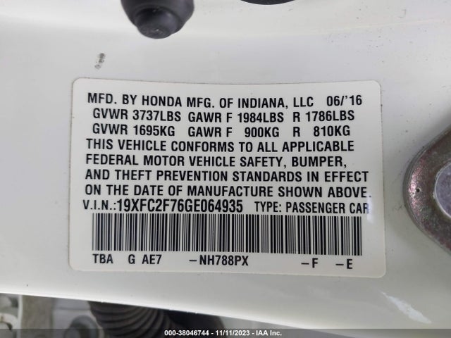 Honda CIVIC EX 2016 19XFC2F76GE064935 Image 9
