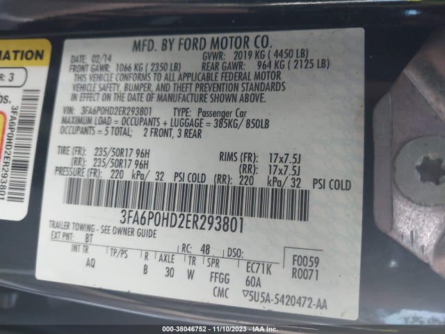 Ford FUSION SE 2014 3FA6P0HD2ER293801 Image 9