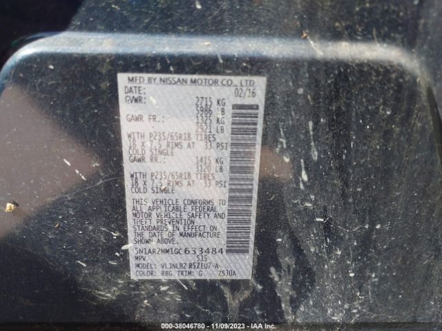 5N1AR2MM1GC633484 Nissan Pathfinder Platinum/sv/sl/s