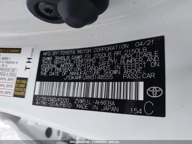 2021 TOYOTA PRIUS LE VIN: JTDKAMFUXM3148555