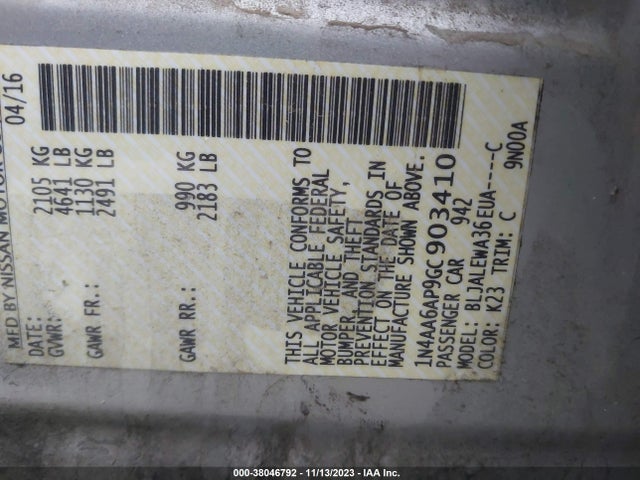 Aukcja sprzedaży 2016 Nissan Maxima 3.5 Sl, vin: 1N4AA6AP9GC903410, numer aukcji: 38046792