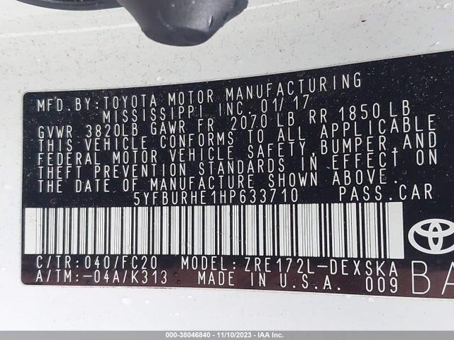 Toyota COROLLA SE 2017 5YFBURHE1HP633710 Image 9