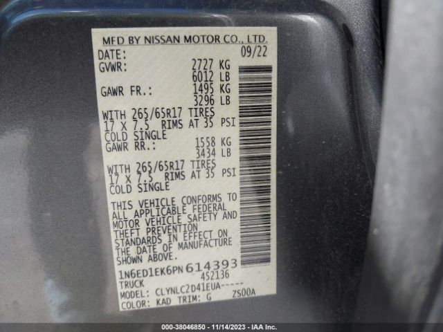1N6ED1EK6PN614393 Nissan Frontier Sv 4x4