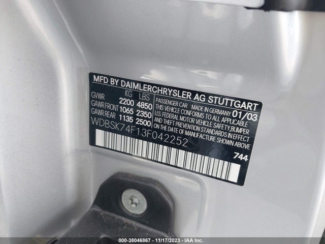 2003 MERCEDES-BENZ SL-CLASS AMG VIN: WDBSK74F13F042252