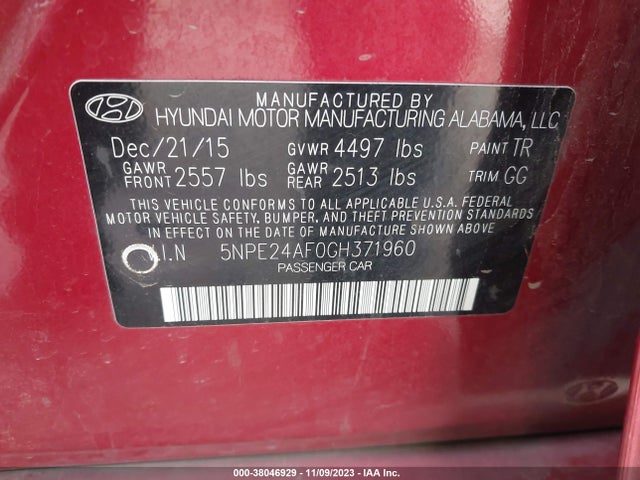 Hyundai SONATA SE 2016 5NPE24AF0GH371960 Image 9