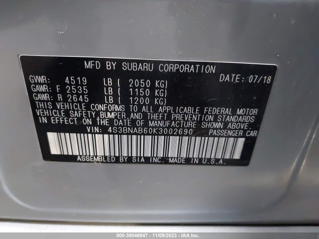 Subaru LEGACY 2019 4S3BNAB60K3002690 Image 9