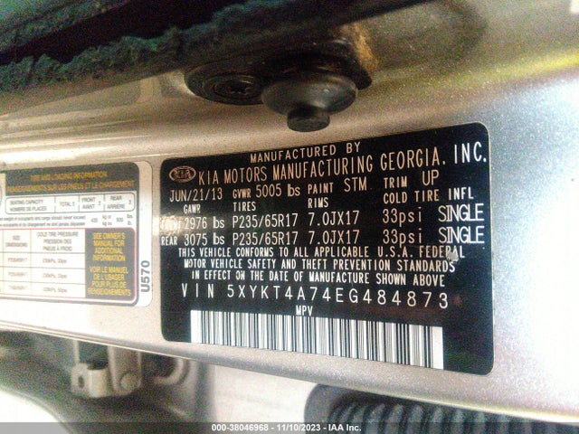KIA Sorento Lx V6 2014 5XYKT4A74EG484873 Image 9
