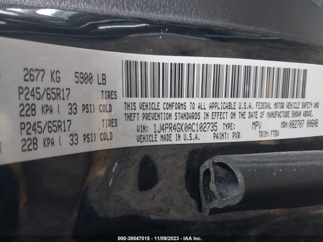 Продажа на аукционе авто 2010 Jeep Grand Cherokee Laredo, vin: 1J4PR4GK0AC102735, номер лота: 38047015
