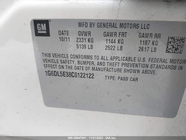 2012 CADILLAC CTS PERFORMANCE VIN: 1G6DL5E38C0122122