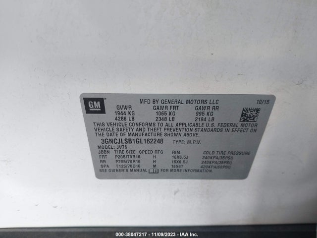 Chevrolet Trax Lt 2016 3GNCJLSB1GL162248 Image 9