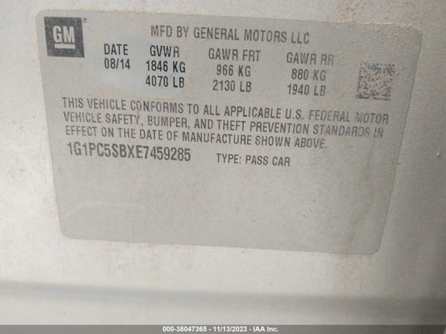 Chevrolet Cruze 1lt Auto 2014 1G1PC5SBXE7459285 Image 9
