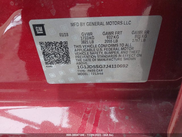 Chevrolet Sonic Lt Auto 2018 1G1JD5SG7J4110692 Image 9