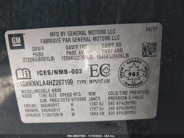 GMC Acadia Sle-1 2017 1GKKNKLA4HZ287199 Image 9