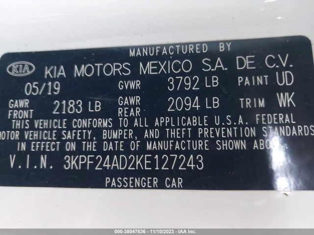 KIA Forte Lxs 2019 3KPF24AD2KE127243 Image 9