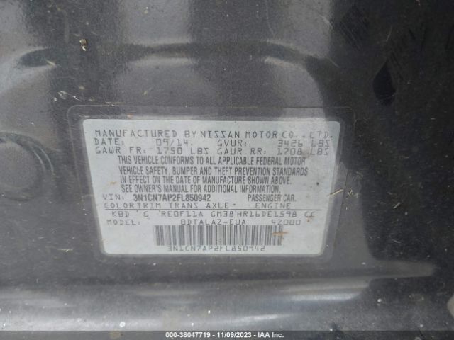 3N1CN7AP2FL850942 Nissan Versa S Plus