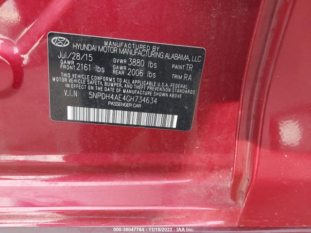 Hyundai ELANTRA SE 2016 5NPDH4AE4GH734634 Image 9