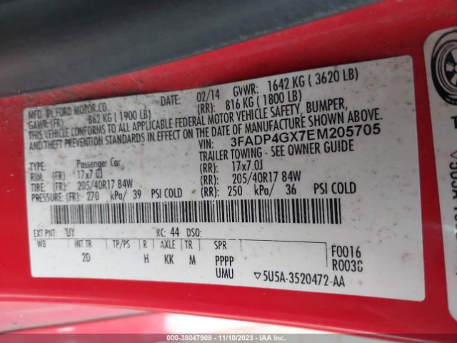 3FADP4GX7EM205705 Ford FIESTA ST