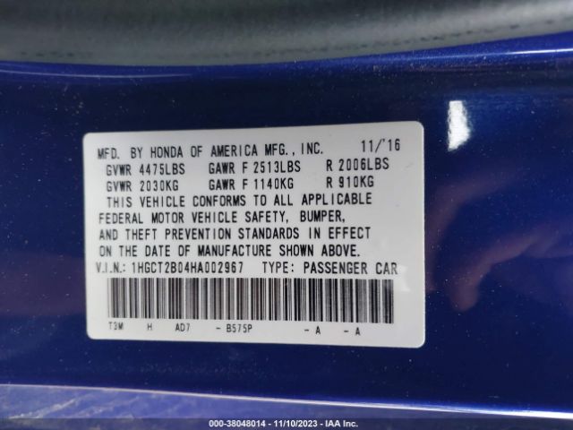 1HGCT2B04HA002967 Honda Accord Touring V6
