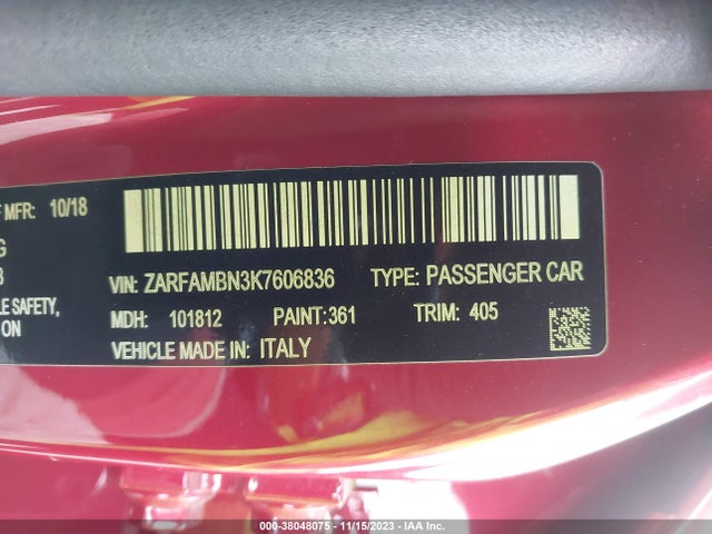 ZARFAMBN3K7606836 Alfa Romeo Giulia Ti Sport Rwd
