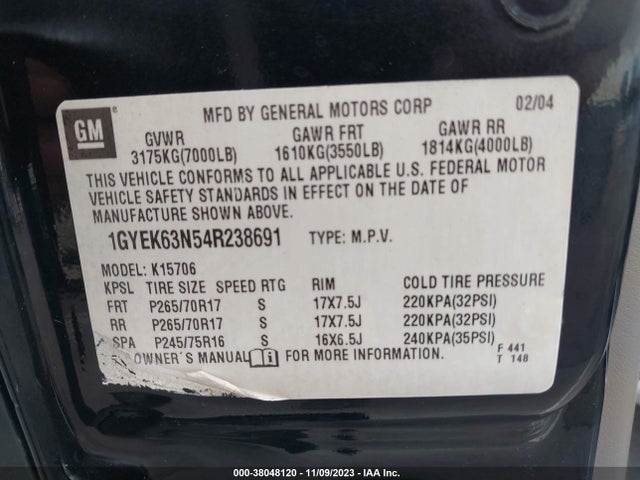 2004 CADILLAC ESCALADE 1GYEK63N54R238691 Photo 8
