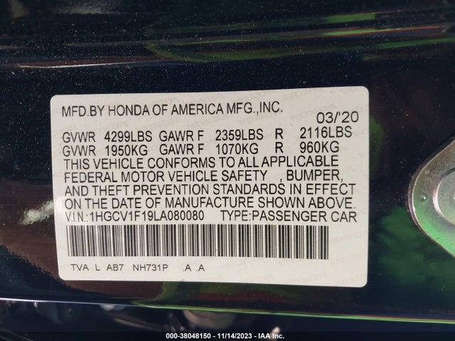 Honda ACCORD LX 2020 1HGCV1F19LA080080 Image 9