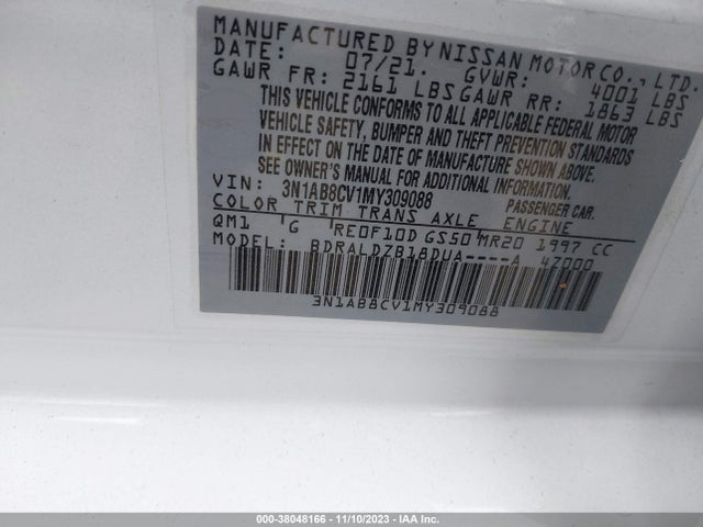 2021 NISSAN SENTRA SV XTRONIC CVT VIN: 3N1AB8CV1MY309088