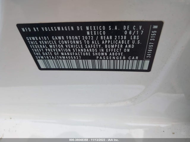 2017 VOLKSWAGEN JETTA 1.4T S VIN: 3VW167AJ7HM405927