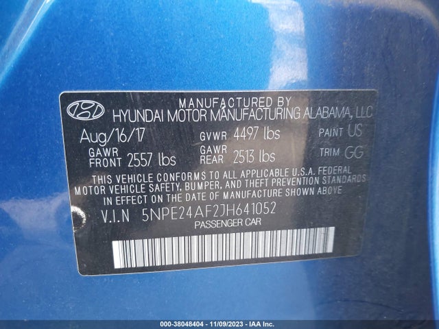 2018 HYUNDAI SONATA SE VIN: 5NPE24AF2JH641052